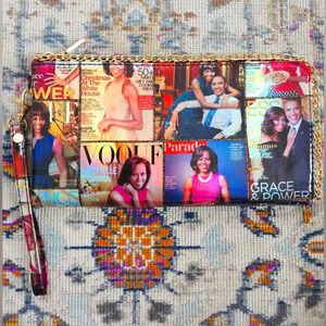 Barack & Michelle Obama Holographic Glossy Magazine Print Zip Wristlet Clutch